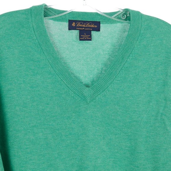 Brooks Brothers Pullover V-Neck Sweater Polo Green Supima Men's Large - Picture 3 of 5